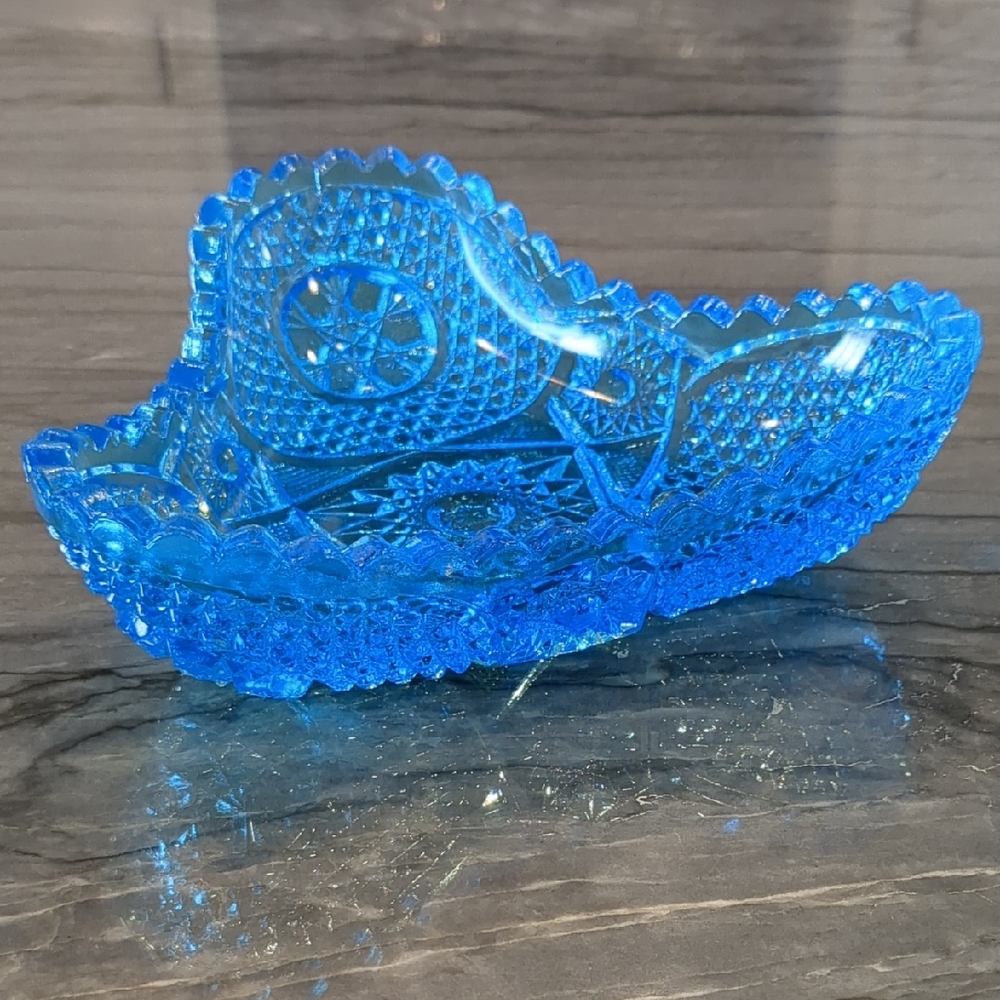 Blue Cut Glass Decorative Bowl